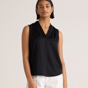 QUINCE Washable Stretch Silk Sleeveless Blouse In Black Size large